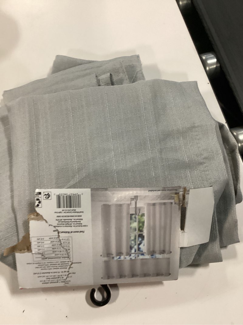 Condition photo showing Good Condition for mainstays solid semi sheer curtain tier pair and valance set  3 piece ready made kitchen curtains  silver  54  w x 36  l