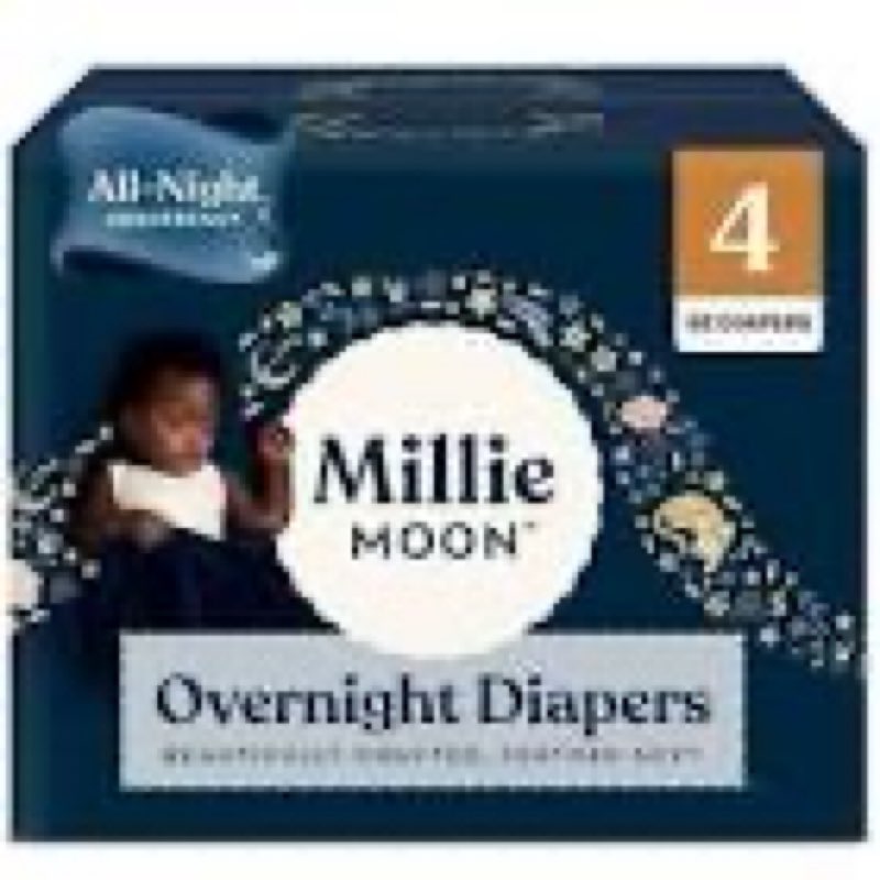 millie moon luxury diapers, size 4 (9-18lbs), 72 count, up to 12 hour absorbency, double leak guard 