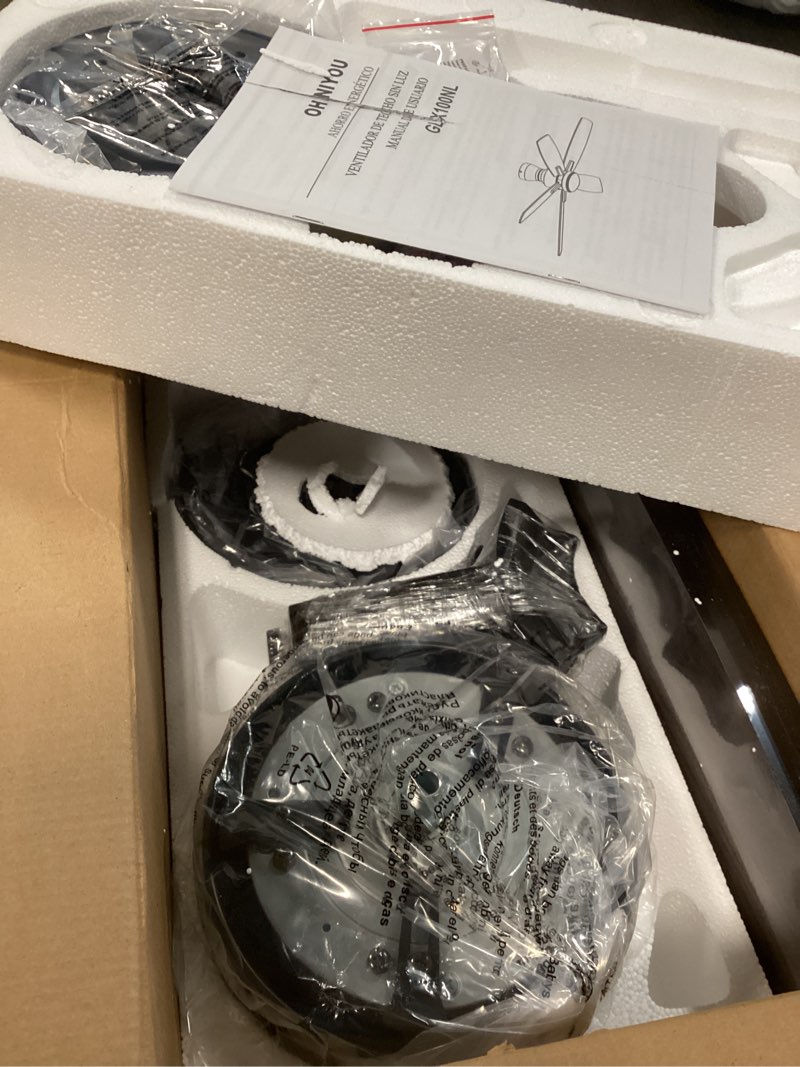 Condition photo showing Good Condition for ohniyou 42 inch ceiling fan no light, low profile ceiling fan with remote and app control, flush mount ceiling fan without light for bedroom kitchen covered patios, quiet dc motor, black black 42 inch