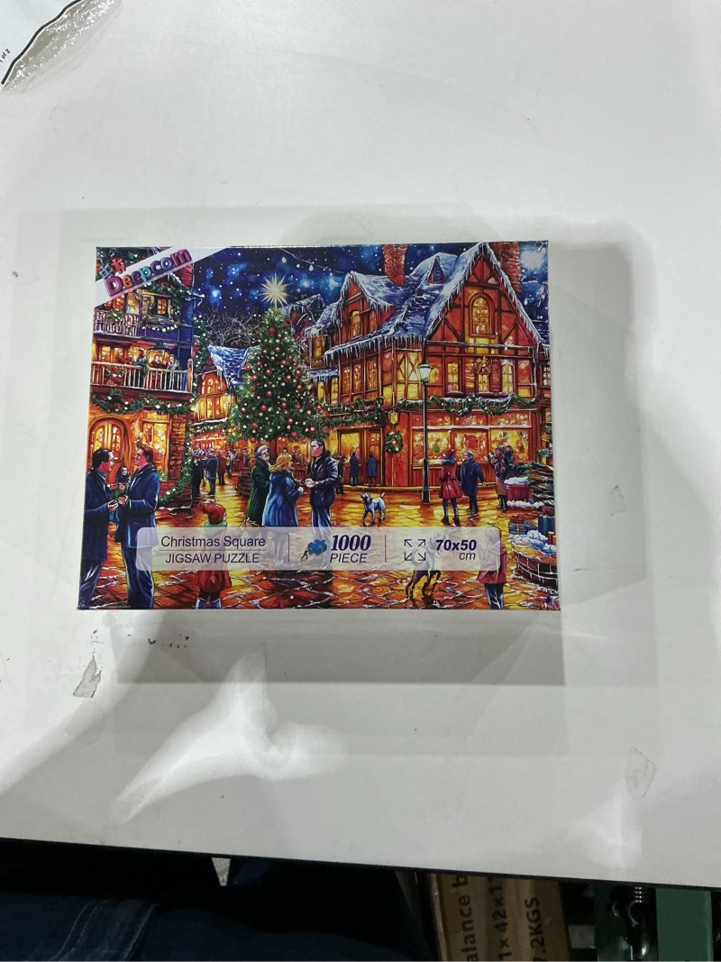 Condition photo showing New/Like New for Beautiful Christmas Cityscape 1000 Piece Jigsaw Puzzle, Night Scene Art, Colorful European Town Canal Landscape Christmas Town Street