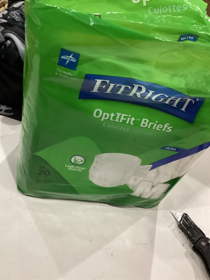 Condition photo showing New/Like New for FitRight Stretch Ultra Adult Briefs, Incontinence Diapers with Tabs, Heavy Absorbency, Medium/Regular, 30 to 52", 20 Count 20 Count M / L