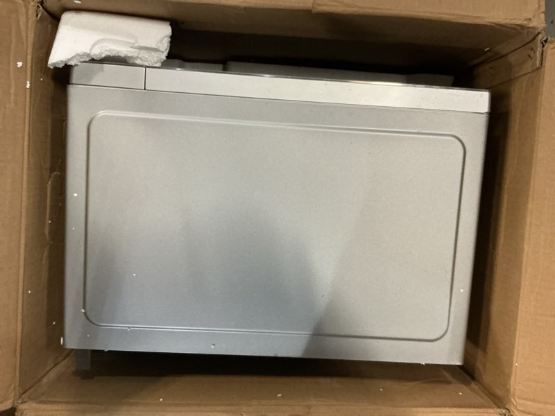 Condition photo showing As Is for sharp countertop microwave oven with removable 12.4" carousel turntable, 1100 watt, 1.4 cubic feet, white with child lock white