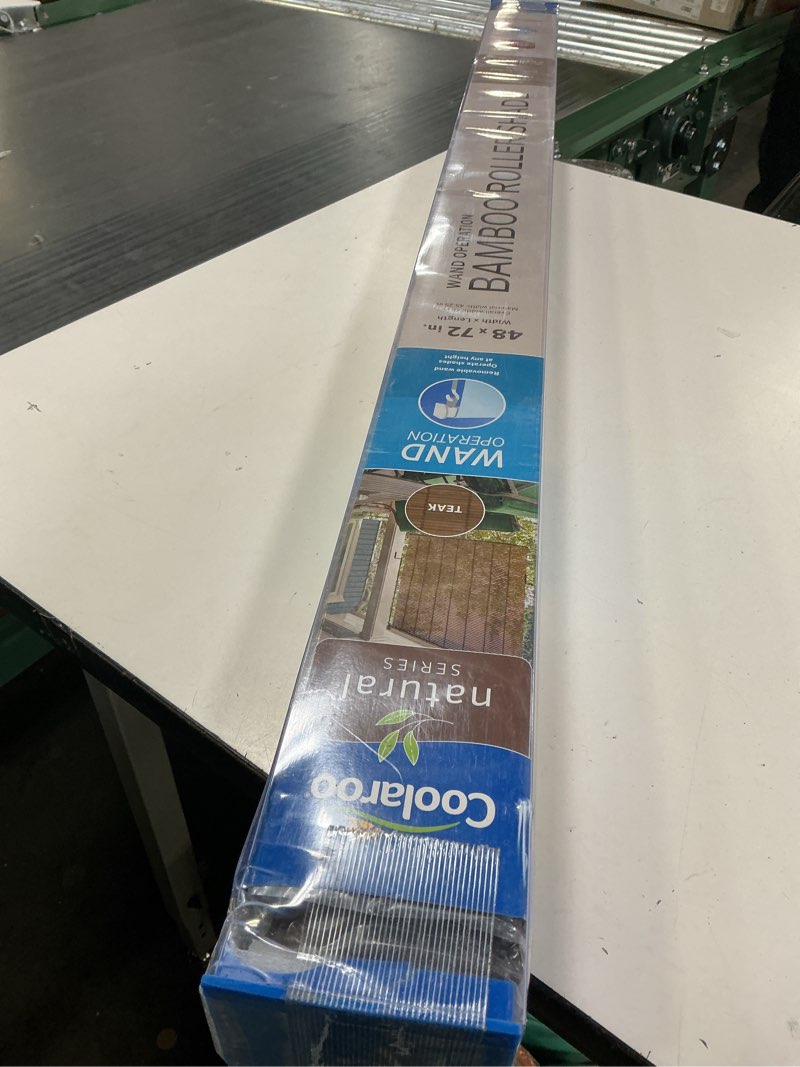 Condition photo showing New/Like New for coolaroo walnut cordless uv blocking fade resistant fabric exterior roller shade 120 in. w x 96 in. l