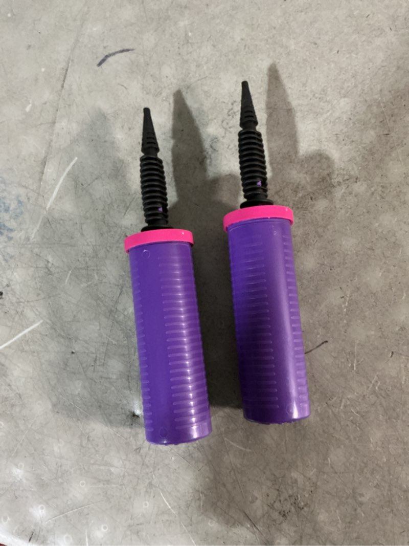 Condition photo showing As Is for balloon pump handheld - dual action manual air inflator for balloons, rapid two-way blower for party decoration purple -2pc