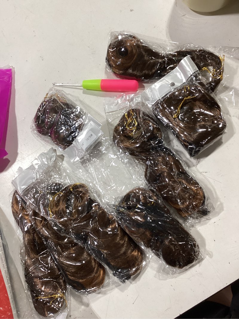 Condition photo showing Good Condition for french curl crochet braiding hair 18 inch synthetic curly braiding hair extensions for black women lightweight pre stretched bouncy hair for braids 8 packs 18 inch t4/30
