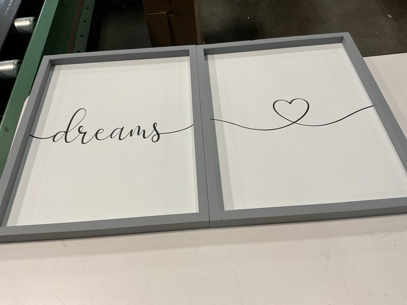 Condition photo showing As Is for Set of 3 Framed Farmhouse Sweet Dreams Sign 11x14” Above Bed Wall Decor for Bedroom Decor Wall Art Wood Signs (11"x14", Gray