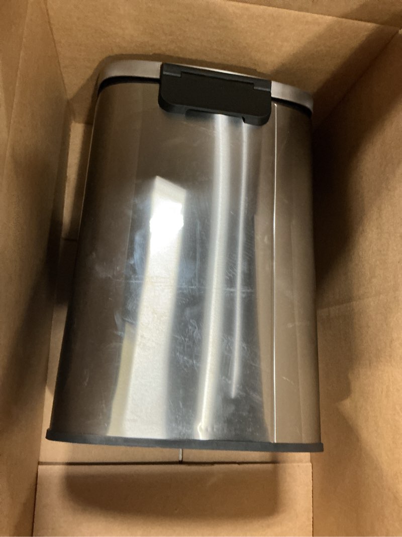 Condition photo showing As Is for garvee step-on stainless steel kitchen trash can - 13 gal / 50 l large capacity, rustproof metal garbage bin with soft close lid, removable inner bucket & rear handle stainless steel 13.2 gallons