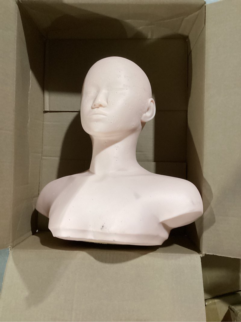 Condition photo showing As Is for dicunoy esthetics mannequin head with shoulder, soft pvc human hair mannequin head for makeup, facial techniques, massage, lash extensions practice, wig display, salons cosmetology school