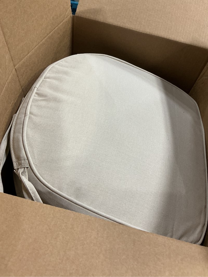 Condition photo showing Good Condition for sunrox gel memory foam chair cushions, fadeshield water-, stain-resistant durable reversible seat cushion pads with ties for indoor/outdoor kitchen dining office 17"x16" set of 2, cream cream 17x16 inch (pack of 2)