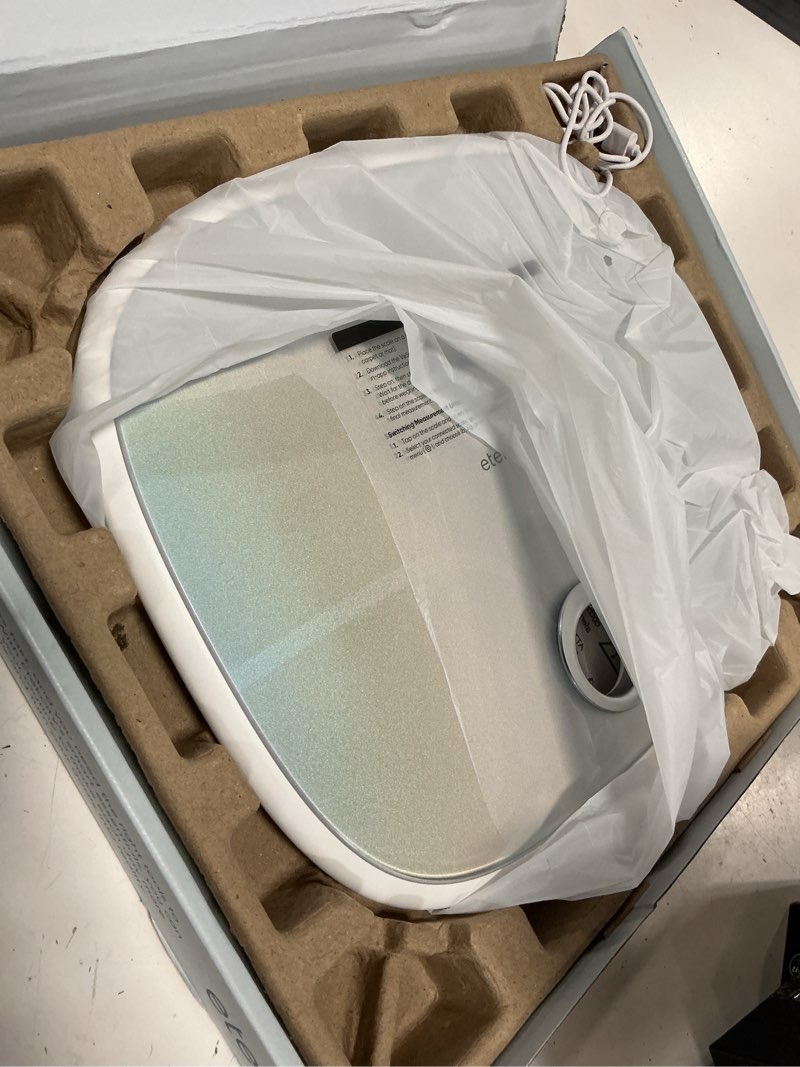 Condition photo showing Good Condition for etekcity rechargeable smart scale for body weight, fsa eligible, white | hsa eligible, tracks 13 metrics including bmi, body fat and muscle mass, with secret mode and bluetooth app sync