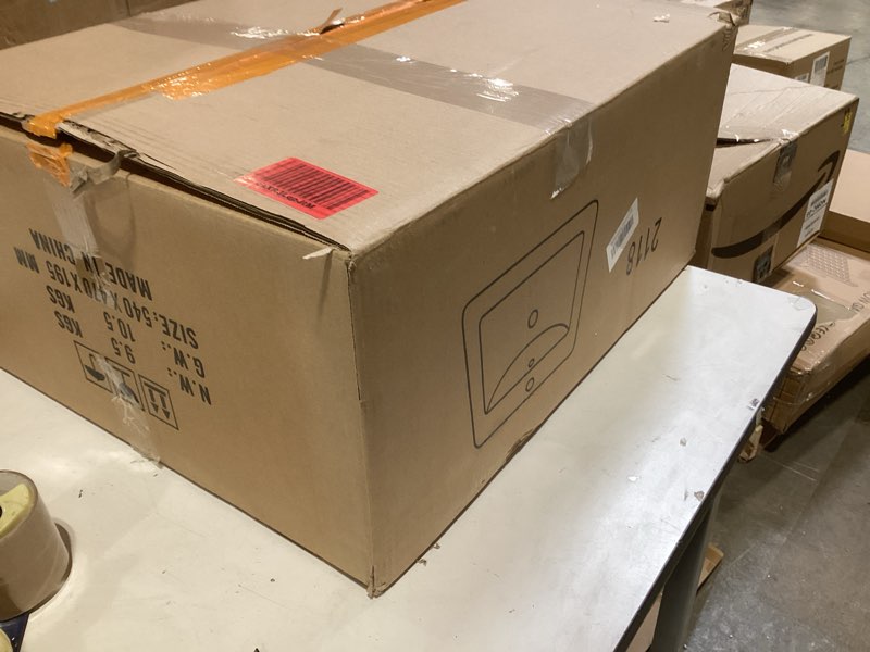 Condition photo showing New/Like New for jshozzy drop in bathroom sink, 21"x18" white rectangular modern ceramic semi recessed vessel sink wi