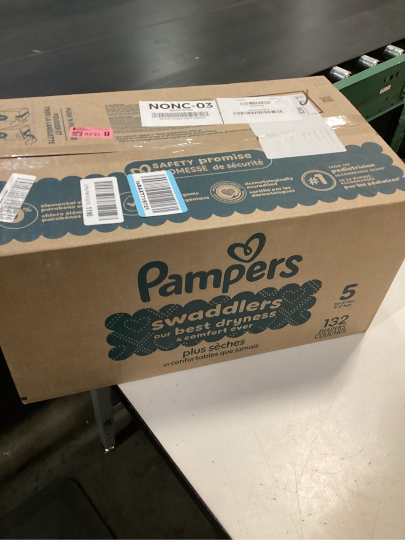 Condition photo showing New/Like New for pampers swaddlers diapers, size 5 (20-37 lbs), 132 count, absorbent, keeps baby dry and comfortable, skin safe disposable baby diaper (packaging may vary) size 5 132