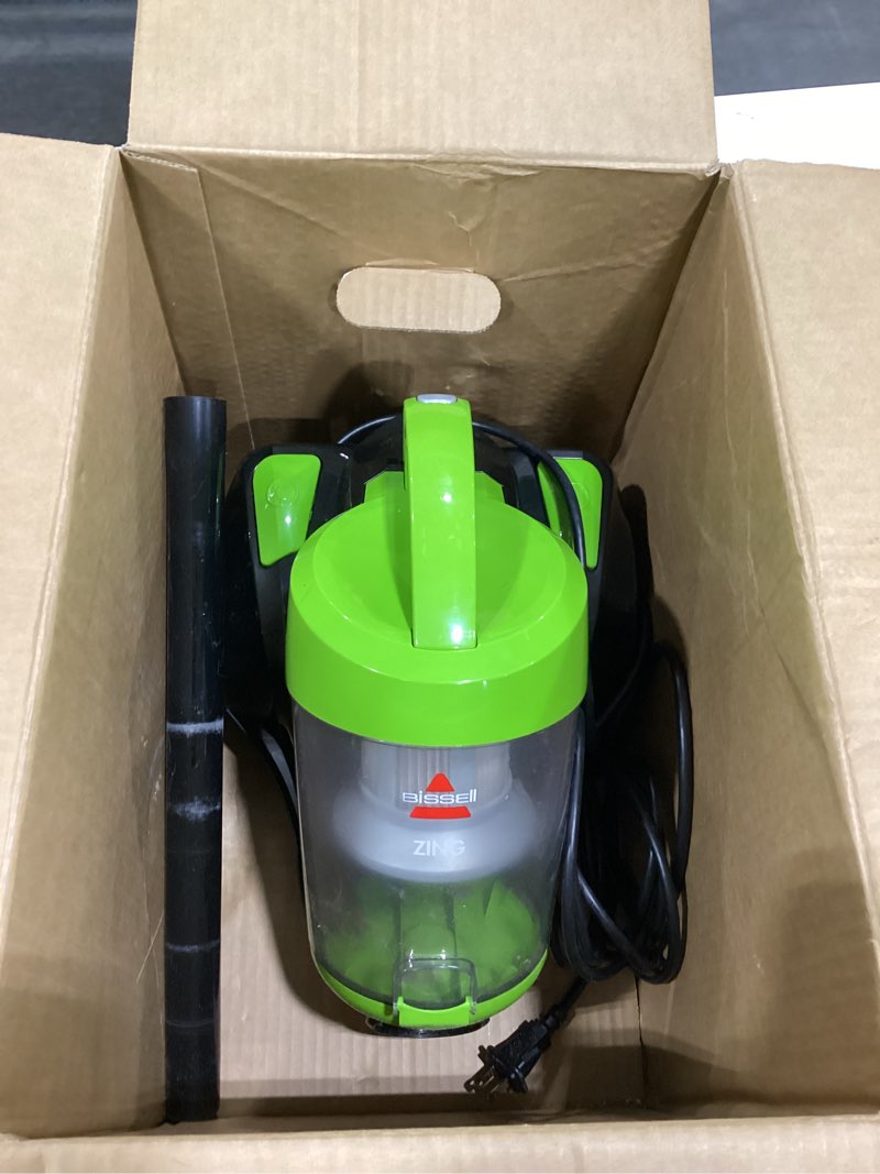 Condition photo showing As Is for bissell 2156a zing canister bagless vacuum zing canister lime