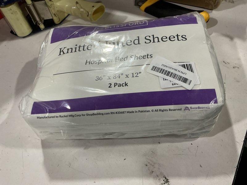 Condition photo showing New/Like New for blissford - 2 pack fitted hospital bed sheets with elastic all around for a cotton rich soft knitted jersey sheet, 36” x 84” x 12” 2 per pack 1 - white