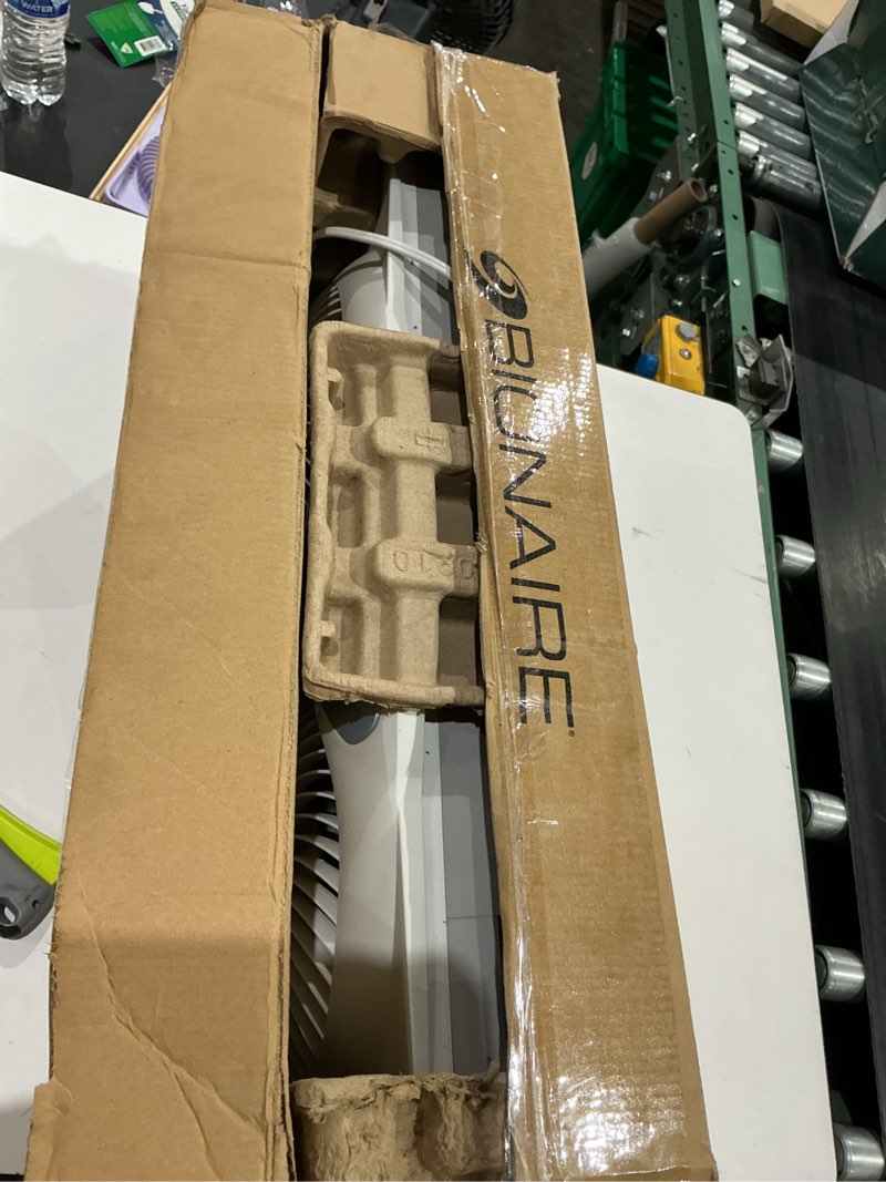 Condition photo showing As Is for bionaire window fan with reversible airflow blades – 3-speed settings, programmable thermostat, led display, remote control, fits 24–36" windows, no assembly required white 2 blades electronic control with lcd screen window fan