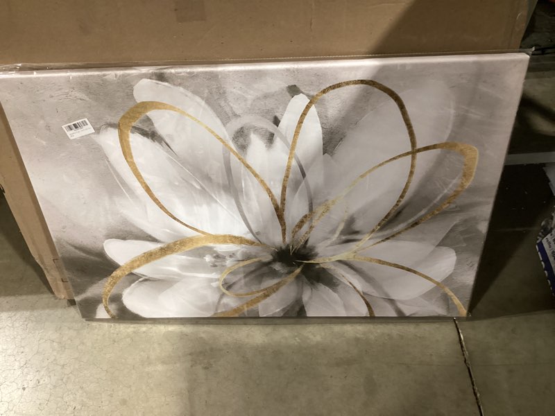 Condition photo showing Good Condition for souguan white floral wall decor grey background modern painting wall art 24"x36" neutral artwork paintings for bedroom kitchen pictures 36"l x 24"w white