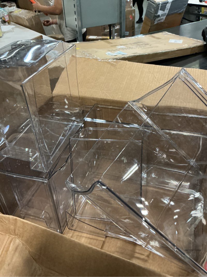 Condition photo showing As Is for vtopmart 2-pack clear stackable acrylic storage drawers 7.5x6x4.4 organizer  fasnfree 