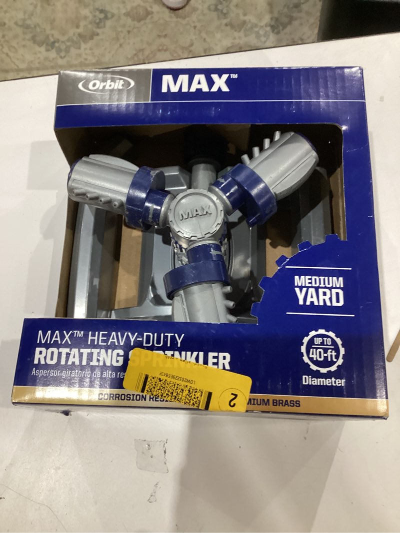 Condition photo showing As Is for orbit max 1250-sq. feet rotating sled lawn sprinkler