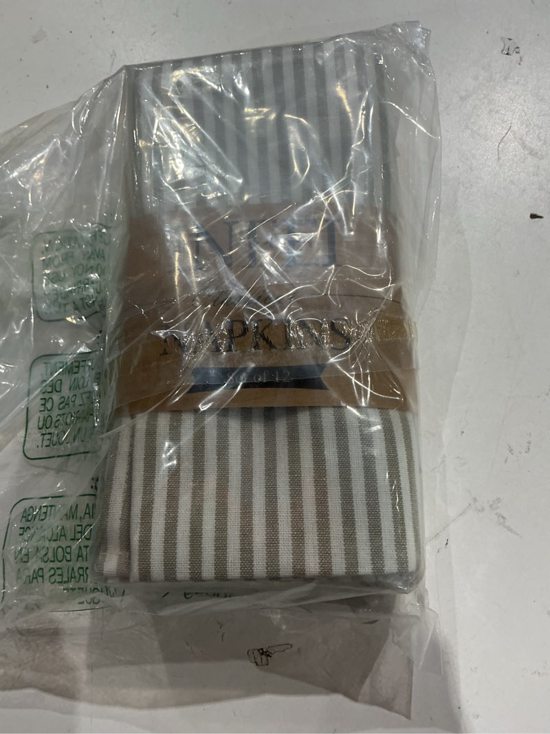 Condition photo showing Good Condition for plain striped cotton linen blended dinner cloth napkins - set of 12 (40 x 30 cm) - for events & home use (beige)