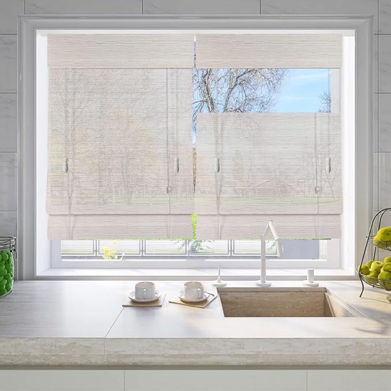 LETAU Wood Window Roman Shades, Top Down Bottom Up Bamboo Light Filtering Window Blinds, Pattern 8