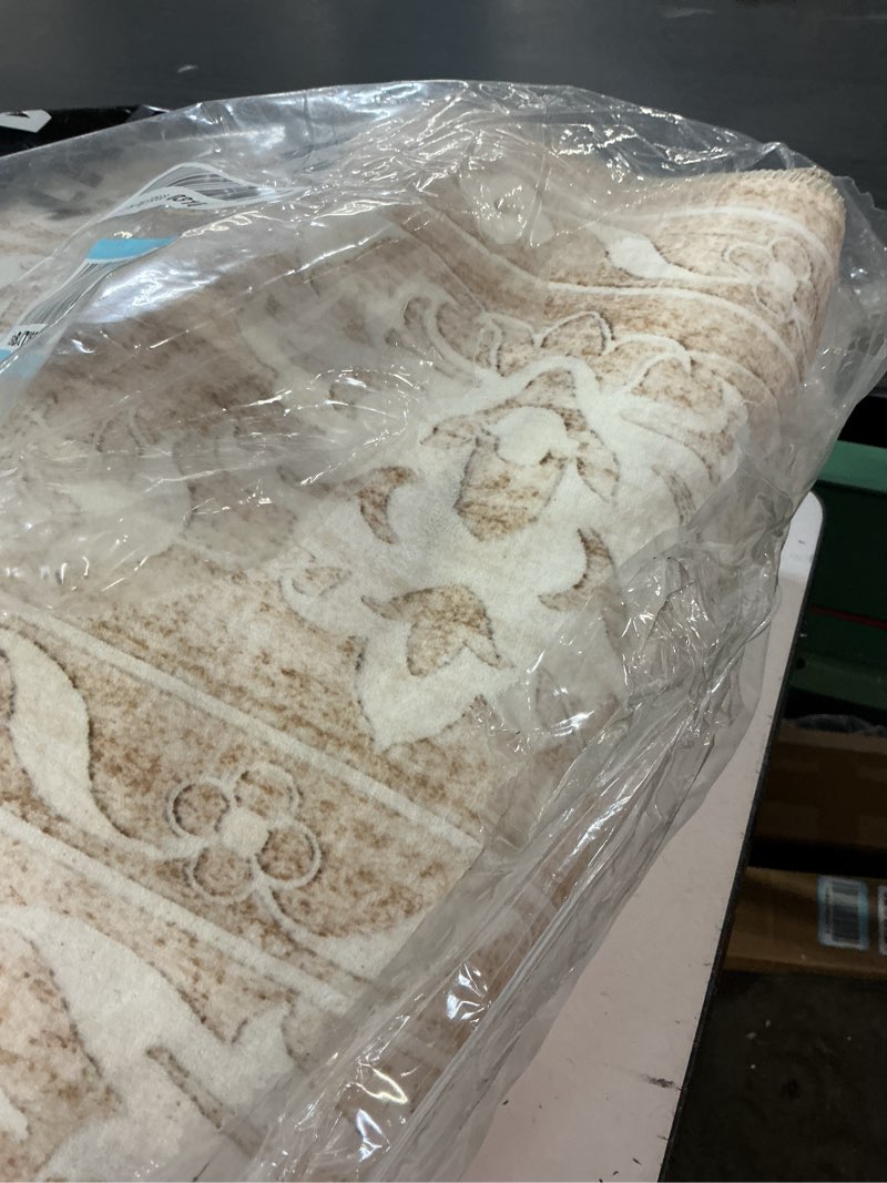 Condition photo showing Good Condition for soalmost 8x10 washable area rugs for living room, vintage floral non-slip low pile neutral rug soft throw large carpet for dining room bedroom home office (beige, 8'x10') beige 8' x 10' (rectangular)