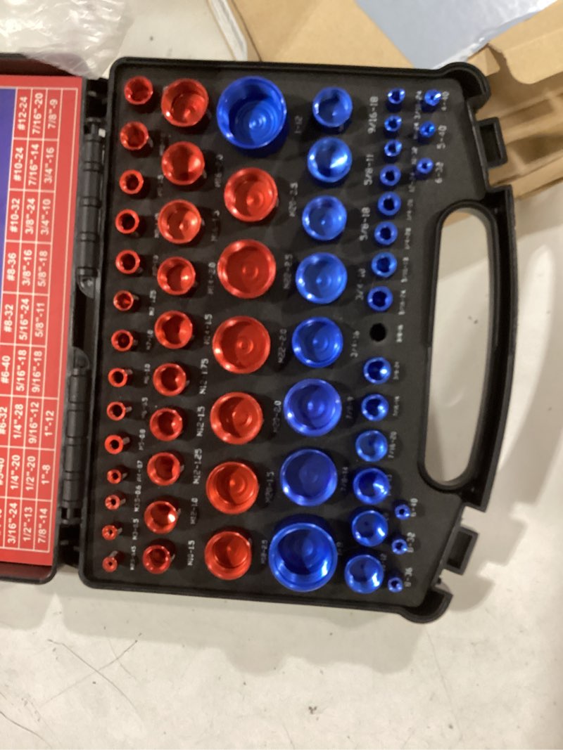 Condition photo showing As Is for thread checker, 60pcs nut and bolt thread checker, 30 inch & 30 metric box set thread gauge, thread checker standard and metric suitable for size checker of bolts or nuts in narrow areas 60pcs thread checker red