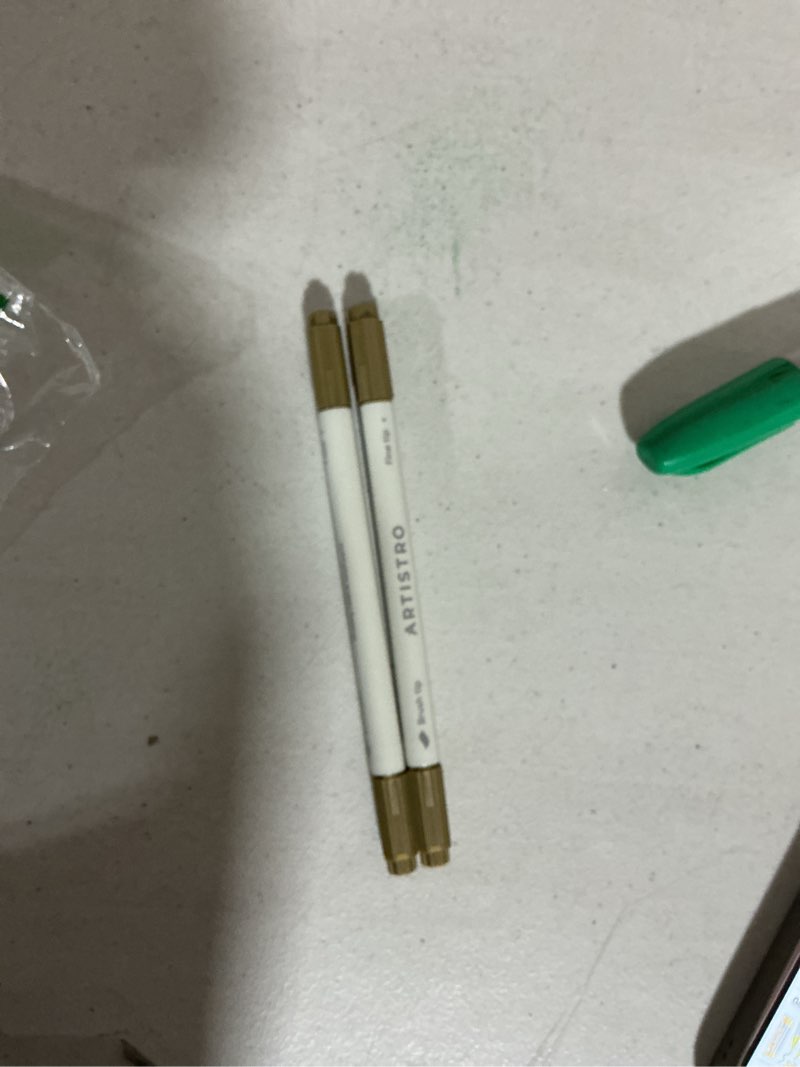 Condition photo showing Good Condition for artistro 2 gold dual-tip acrylic paint pens - multisurface metallic markers for glass, rock, fabric, wood, plastic & more - 1 mm fine & brush tips dual tip brush + fine gold