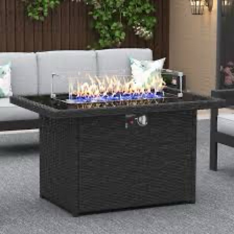 Alturas 44" Propane Gas Fire Pit Table, 55000 Btu Rectangular Fire Pit With Glass Wind Guard For Outside Patio Deck Garden Backyard
