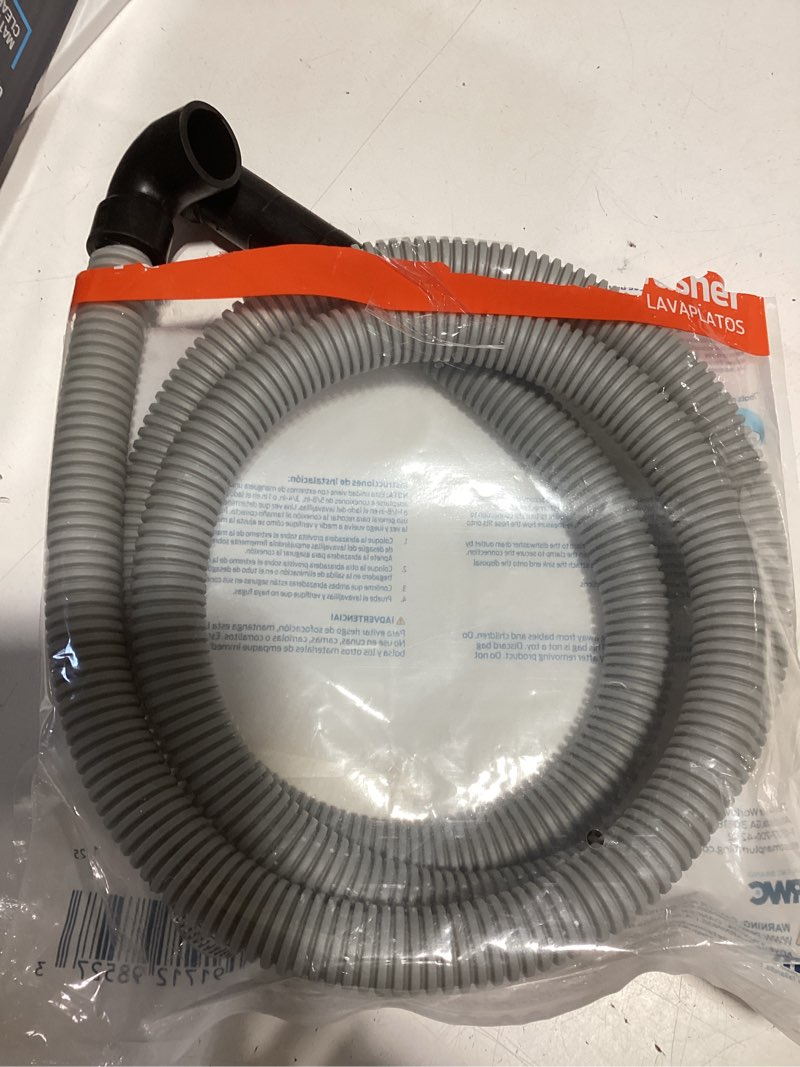 Condition photo showing As Is for eastman 6-ft 5/8, 7/8, or 1-in od inlet x 5/8-in od outlet polypropylene dishwasher drain hose