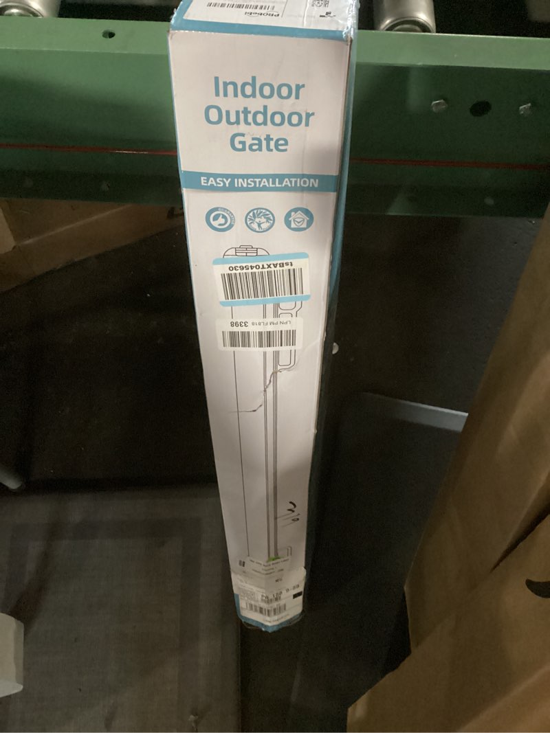 Condition photo showing New/Like New for probebi retractable dog gate for the house extends to 54" wide 34" tall, gates for baby indoor, stair gate for outdoor, staris, hallways, doorways, deck, porch, need drilling