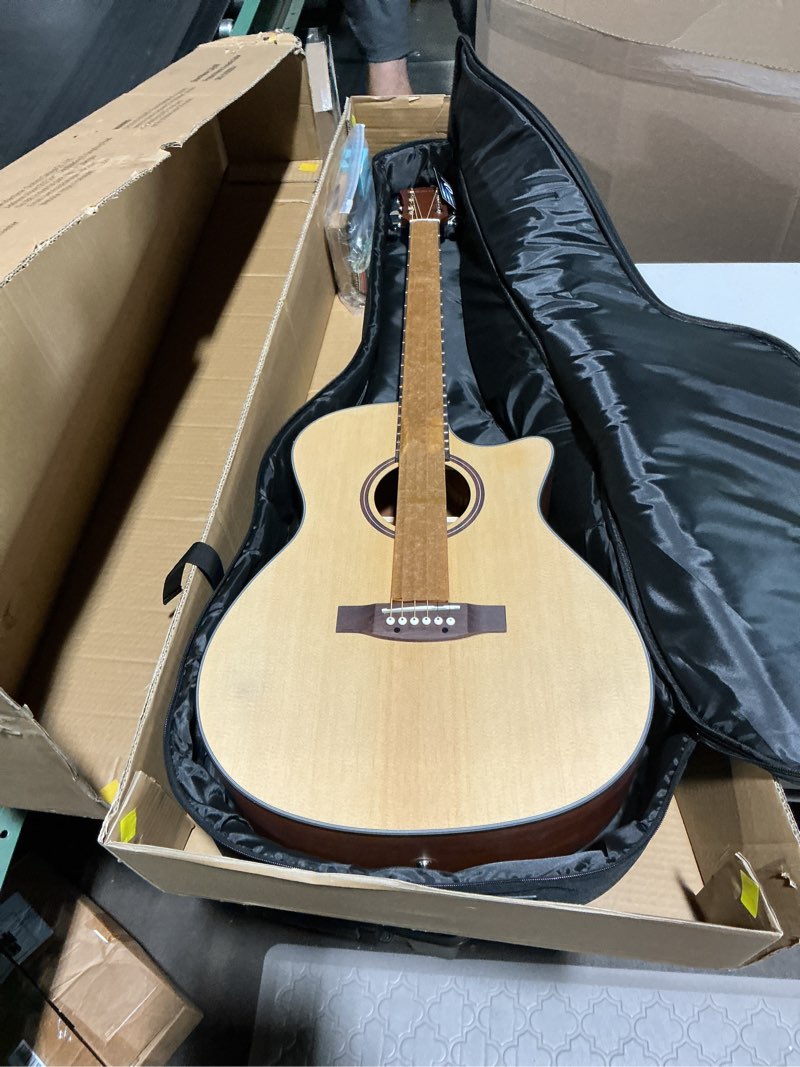 Condition photo showing New/Like New for cahaya acoustic guitar beginner set - 41" full size spruce top mahogany body with okoume neck rosewood fingerboard, ga cutaway design, balanced rich tone with gig bag, strap, capo, strings & picks