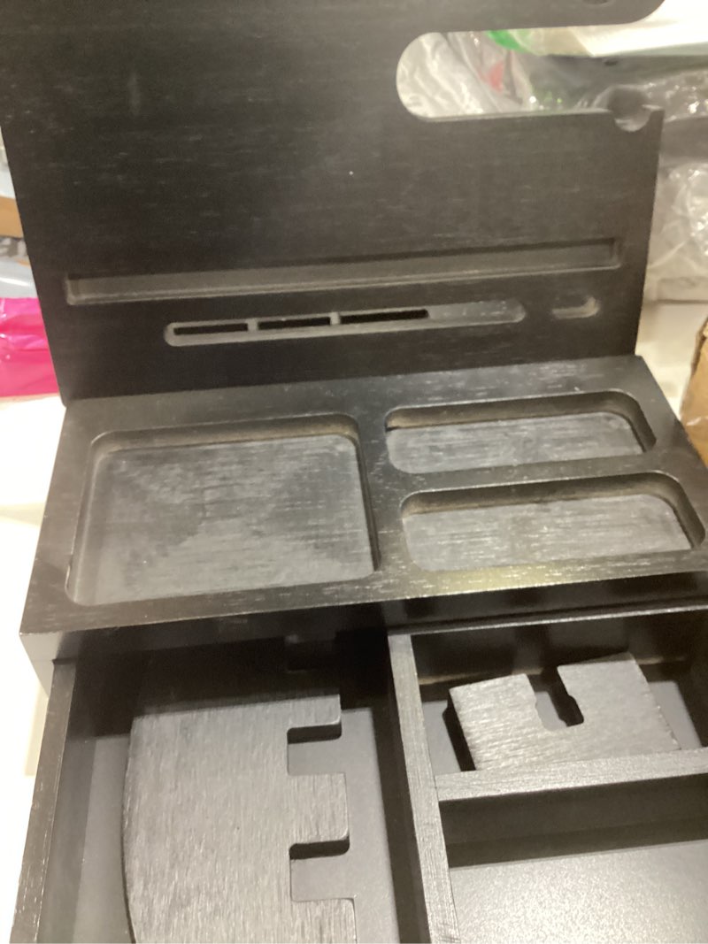 Condition photo showing As Is for melafa365 nightstand organizer for men,phone docking station with cable management,night stand with drawer,bedside organizer for watches,keys,wallets,gifts for men?black?