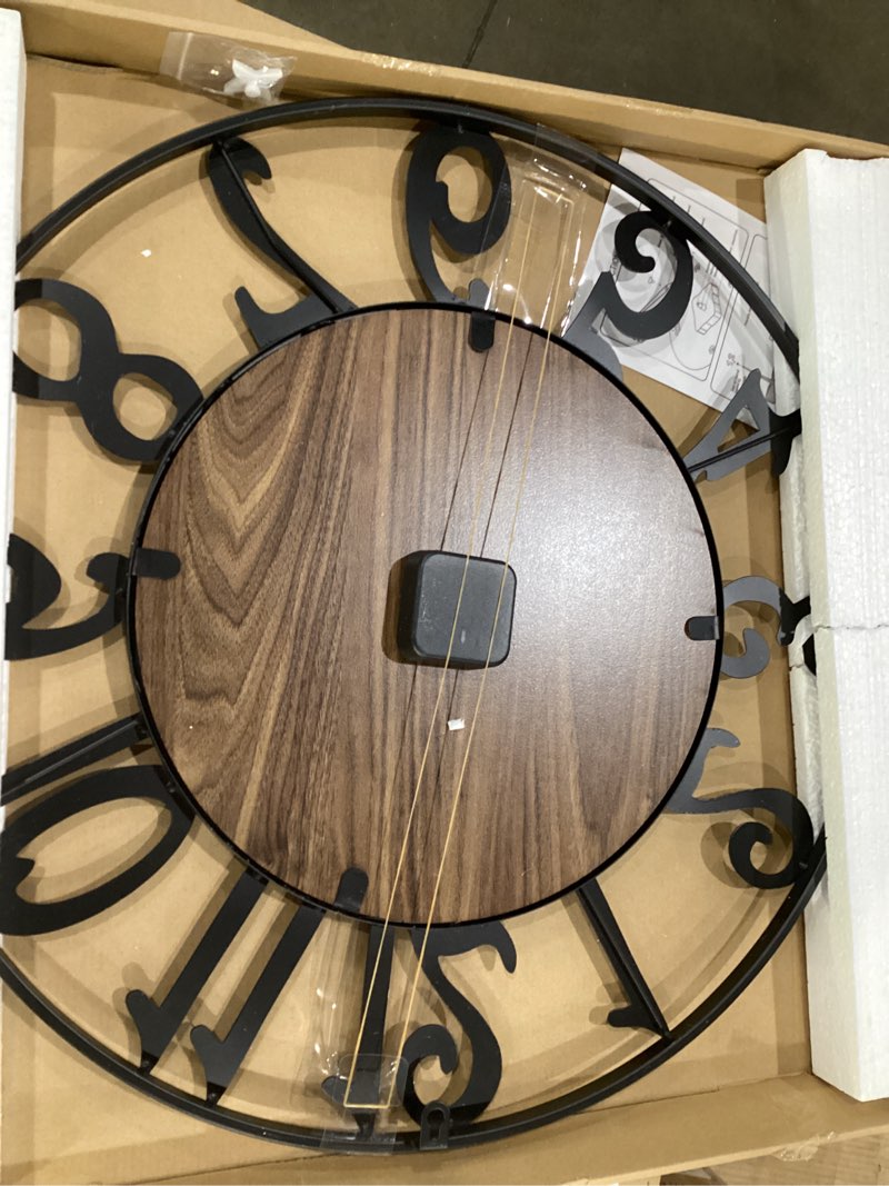 Condition photo showing As Is for 24 Inch Large Wall Clock for Living Room Bedroom Kitchen Mantel Decor, Silent Battery Operated Decorative Non Ticking Metal Round Modern Farmhouse Arabic Numerals Big Clock Wall Decor Black (Arabic Numerals) 24in