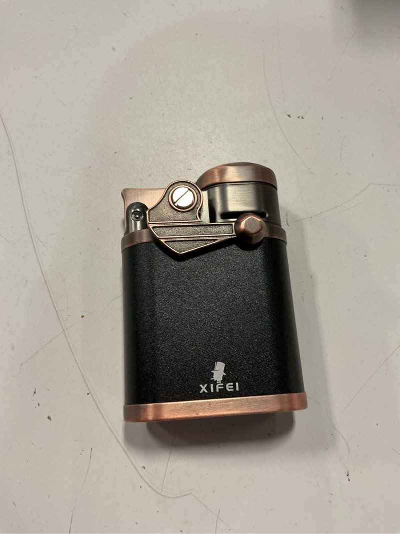 Condition photo showing Good Condition for xifei cigar lighter 4 jet flame torch lighter with cigar holder, windproof rocker arm lighter adjustable flame, refillable butane lighter smoking lighters gift for men (bronze)