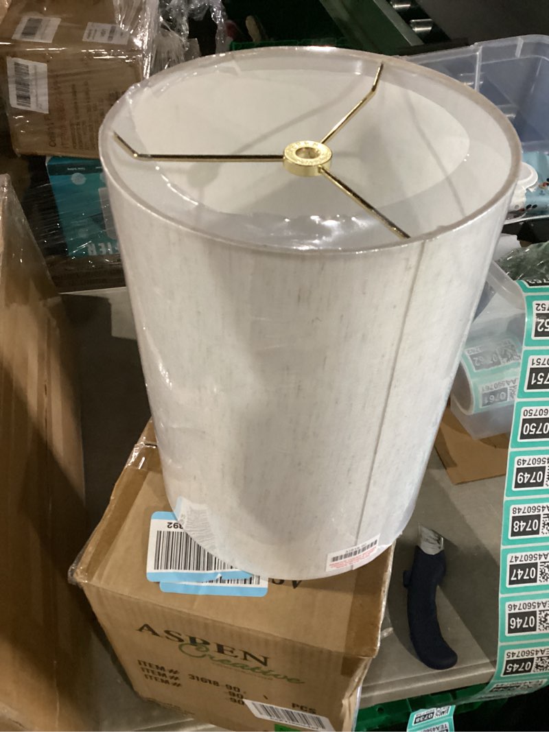 Condition photo showing New/Like New for aspen creative 31618 transitional drum (cylinder) shaped spider fitter lamp shade in off-white flaxen, 8" wide (8" x 8" x 11")