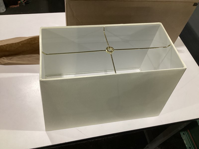 Condition photo showing Good Condition for (14x8) x(14x8) x10 Rectangular Drum Lampshade Black Fabric with Brass Spider fitter - Perfect for table and Floor lamps - Medium, beige, SIMILAR TO STOCK PHOTO NOT EXACT