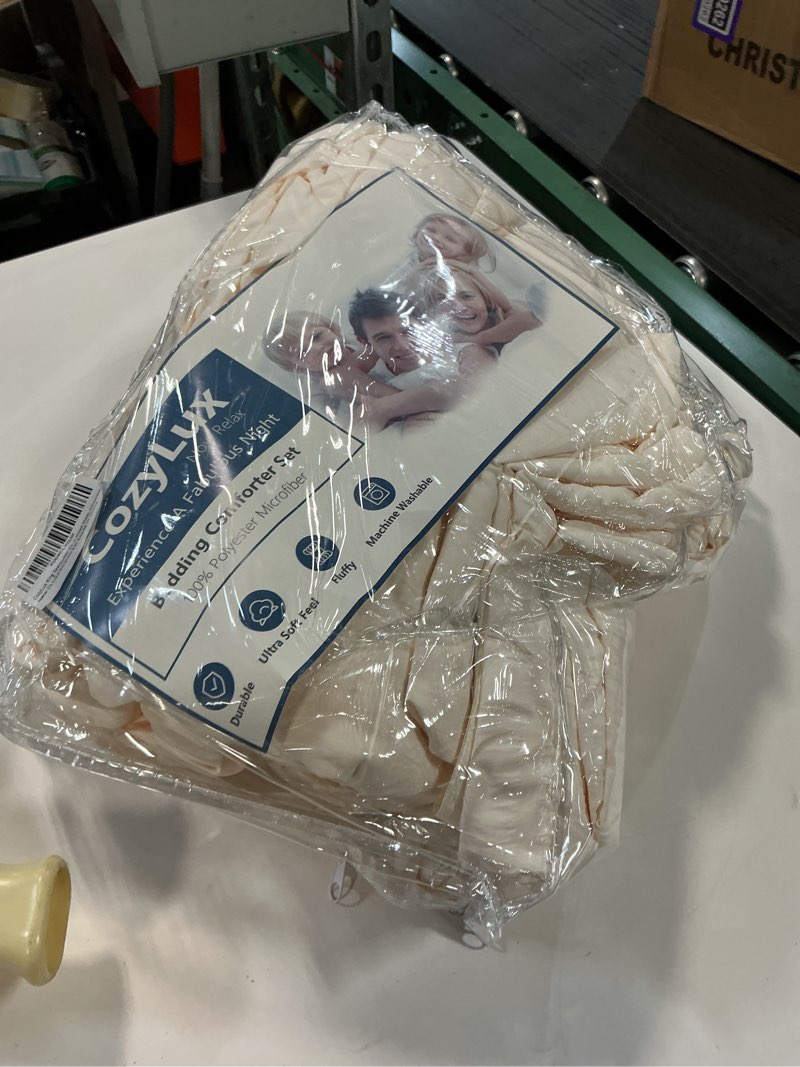 Condition photo showing As Is for (Incomplete) CozyLux King Size Comforter Set Ivory Seersucker 7 Pieces Bed in a Bag King Comforter Set with Sheets, Luxury Soft Bedding Set with Down Alternative Comforter, Sheets, Pillowcases & Shams All Seasons Ivory King