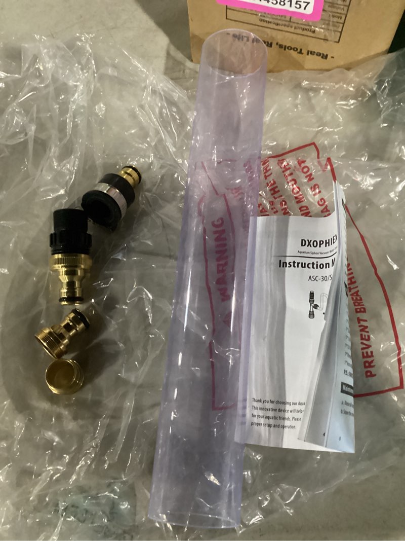 Condition photo showing As Is for (Similar to photos)DXOPHIEX Gravel Vacuum for Aquarium Fish Tank Siphon Aquarium Water Changer with Three Metal Faucet Adapter and Long Hose 30 Feet 30FT