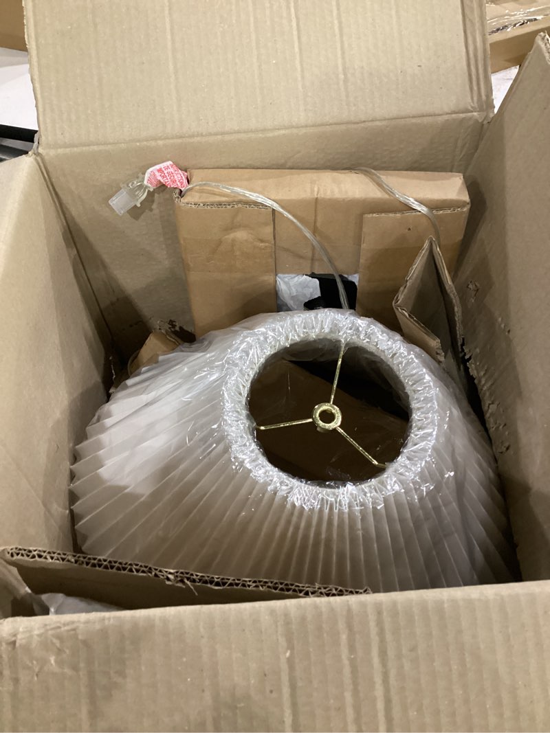 Condition photo showing New/Like New for adesso black floor lamp with white pleated lampshade – modern accent light for bedroom, living room, and house décor, 60.75” tall