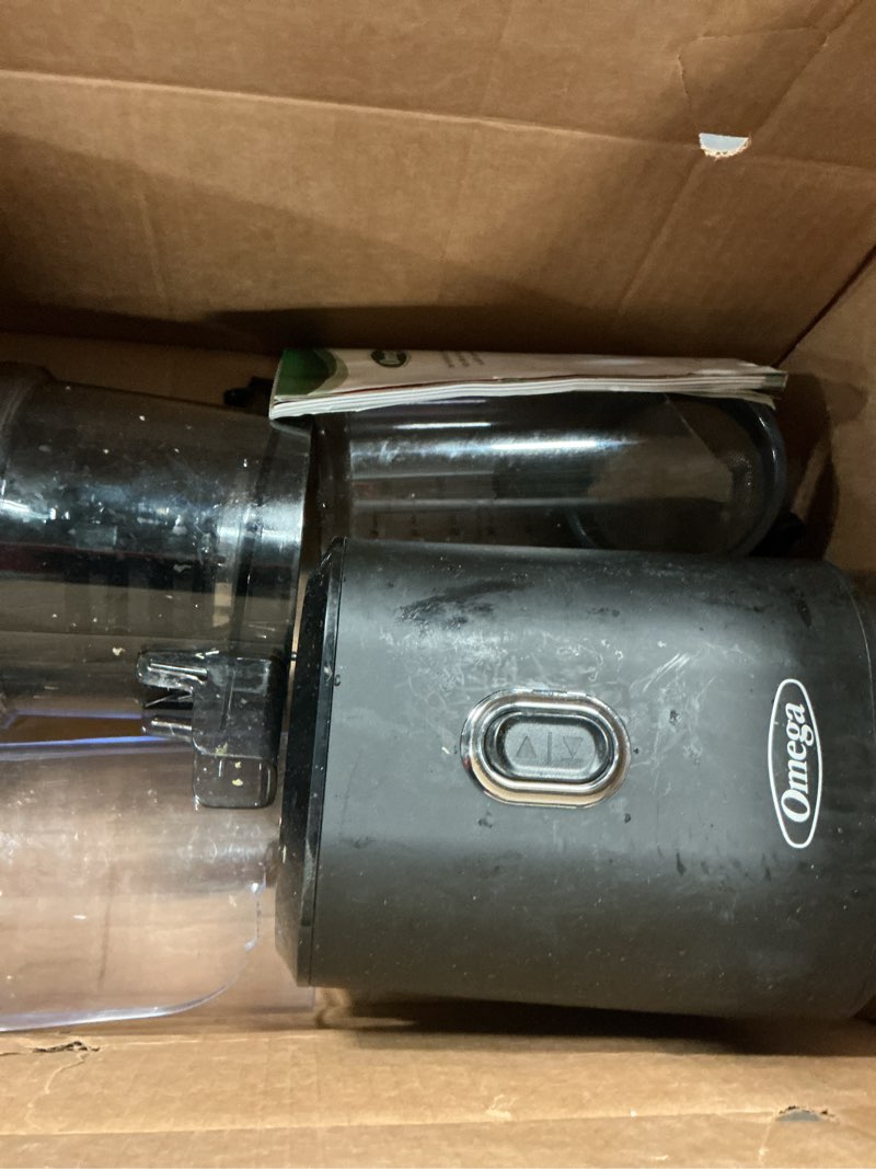 Condition photo showing As Is for omega cold press juicer – slow masticating hands free juicer machine for vegetables and fruits with wide mouth hopper for whole recipe batch juicing, time saving series, easy to clean, 150-watt motor