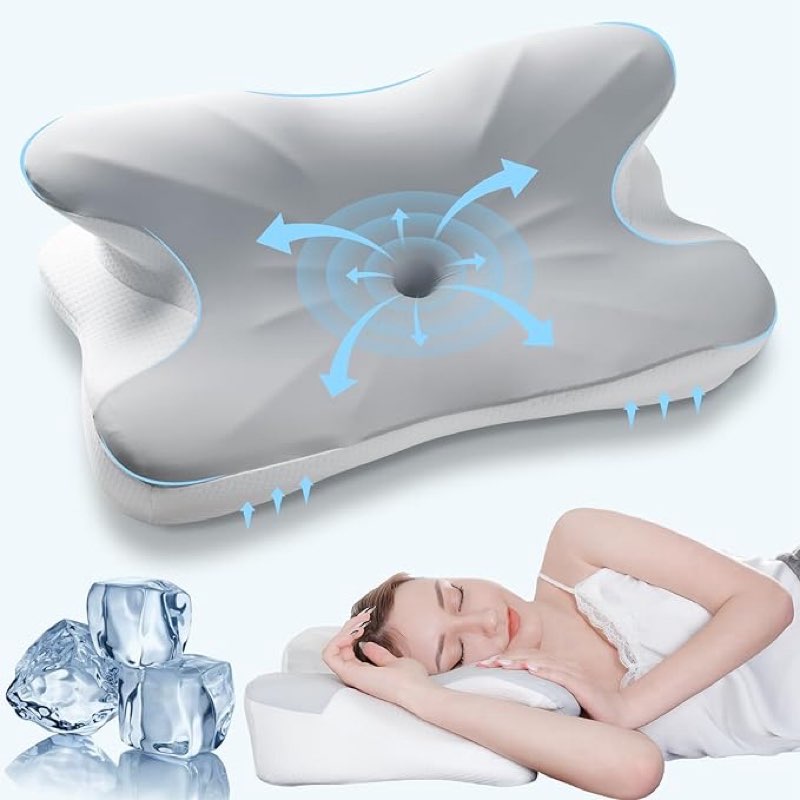 (Used) Cervical Neck Pillow for Pain Relief - Ergonomic Side Sleeper Pillow for Neck support, Cooling Memory Foam Pillows for Sleeping, Contour Pillow Orthopedic Bed Pillow for Back Stomach Sleepers( grey) 
