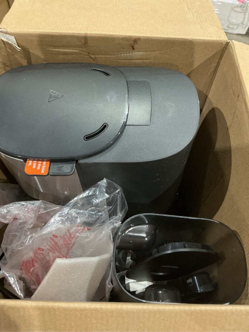 Condition photo showing As Is for ninja dualbrew coffee maker | brew coffee grounds & pods | brew classic, rich, over ice, & cold brew | brew single-serve cup to full 12-cup carafe | stainless steel | gp161 12 cup+single serve