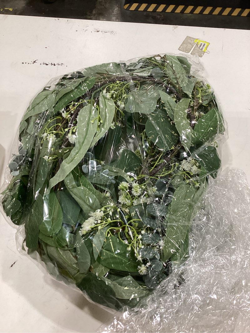 Condition photo showing Good Condition for 32" spring summer wreath for front door extra large fake floral wreath with eucalyptus leaves, lavender and daisy for window farmhouse festival holiday party wedding home seasonal decor 32 inch eucalyptus leaves & lavender & daisies