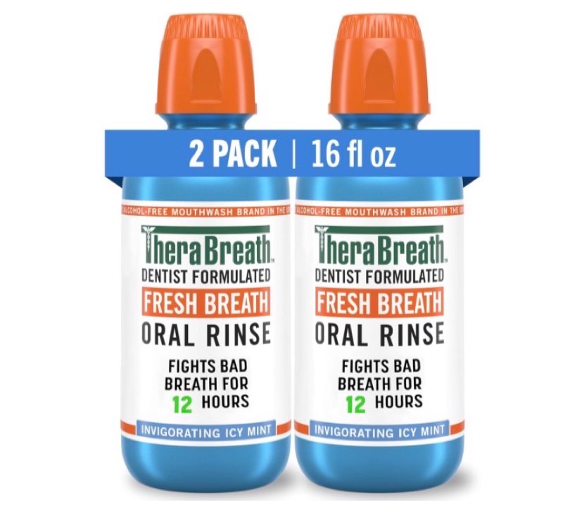 (exp 07/2028) therabreath fresh breath mouthwash, icy mint flavor, alcohol-free, 16 fl oz (pack of 2)