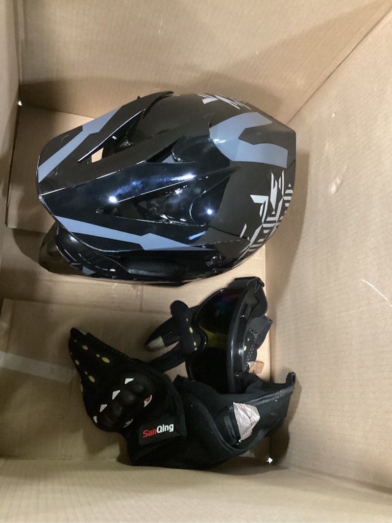 Condition photo showing As Is for SPARK DOT Certified Youth Motocross Helmet Kids Dirt Bike Helmets - Full Face, Lightweight & Breathable for Off-Road E-Bike BMX MX ATV (with Gloves Goggles Mask) 4Pcs Set Medium 1 Grey