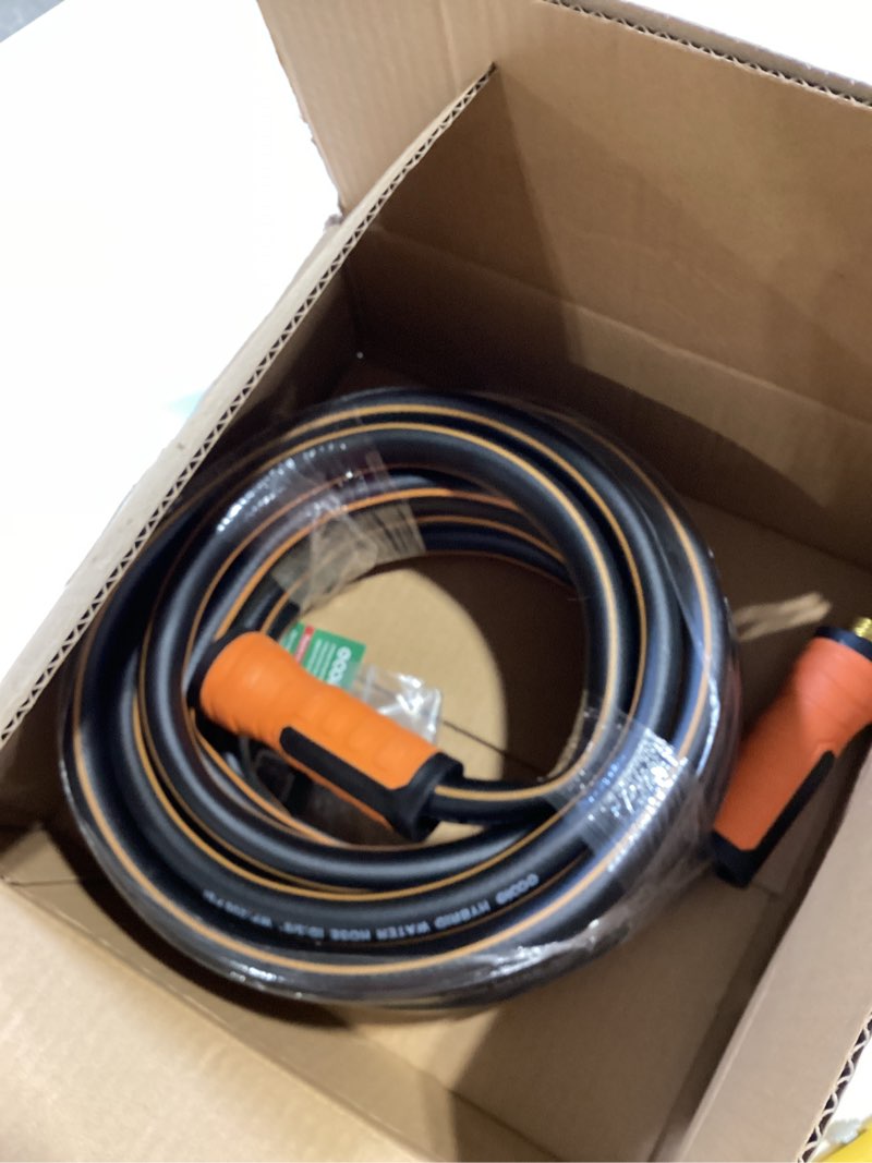 Condition photo showing As Is for garden hose 25 ft x 5/8", non-expanding flexible water hose, kink resistant lightweight hybrid hose-black orange 25ft black