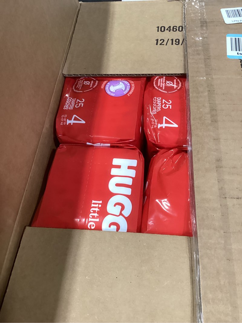 Condition photo showing New/Like New for huggies size 4 diapers, little movers baby diapers, size 4 (22-37 lbs), 150 count (6 packs of 25), packaging may vary size 4 150