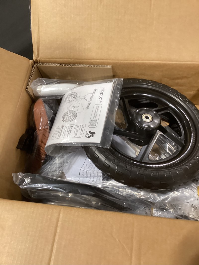 Condition photo showing As Is for KRIDDO Toddler Balance Bike 2 Year Old, Age 24 Months to 5 Years Old, 12 Inch Push Bicycle with Customize Plate (3 Sets of Stickers Included), Gift Bike for 2-3 Boys Girls, White