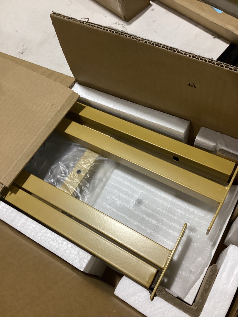 Condition photo showing As Is for 90" narrow sofa table with outlets (4 ac outlets & 4 usb ports), behind couch table with charging station, long skinny console table for living room, entryway and hallway (white & gold) white & gold 90.5"w x 5.9"d x 31.1"h