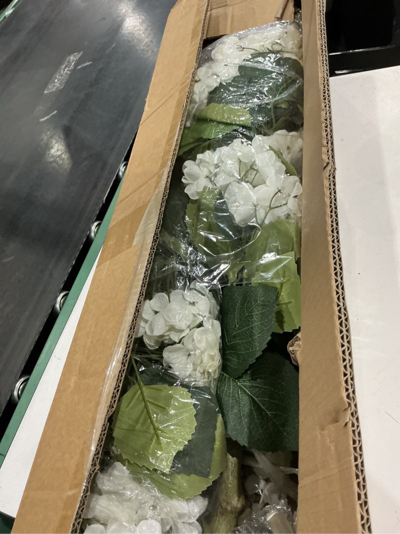 Condition photo showing Good Condition for 2 pcs 3 ft artificial hydrangea trees potted, uv resistant faux silk hydrangea plant in pot for indoor outdoor decoration, hydrangea topiary for garden office home porch patio decor (2, white) white 2